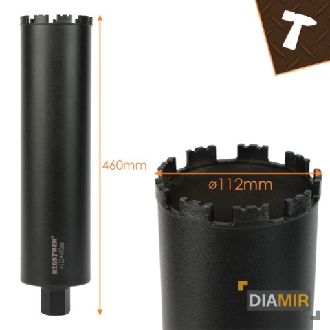 WIERTŁO KORONOWE DIAMENTOWE DŁUGIE 112x460 mm OTWORNICA DO BETONU KAMIENIA