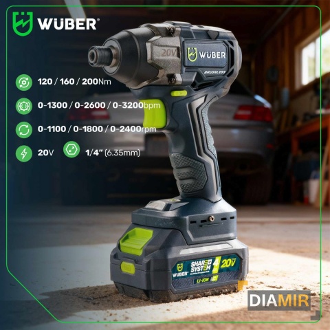 ZAKRĘTARKA UDAROWA 200NM KLUCZ UDAROWY AKUMULATOROWY 1/4" 20V BEZSZCZOTKOWY
