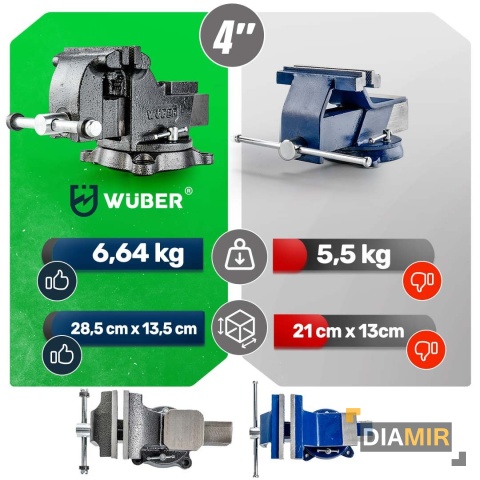 ŻELIWNE IMADŁO ŚLUSARSKIE STOŁOWE Z KOWADŁEM OBROTOWE 360 100mm/4" SOLIDNE