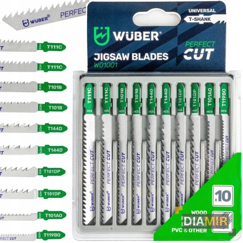 ZESTAW 10 NOŻYKÓW BRZESZCZOTY NOŻYKI DO WYRZYNARKI DO DREWNA SKLEJKI WUBER