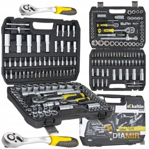 ZESTAW KLUCZY NASADOWYCH KLUCZE NASADOWE 108 el. 1/4" 1/2" walizka