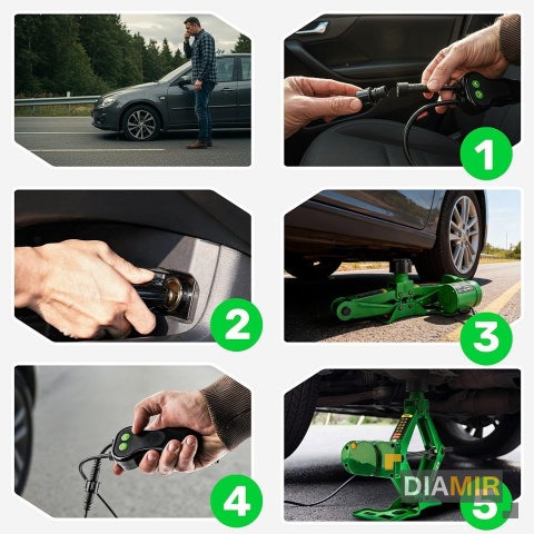 ZESTAW LEWAREK PODNOŚNIK SAMOCHODOWY TRAPEZOWY ELEKTRYCZNY 3T 12V 120-420mm