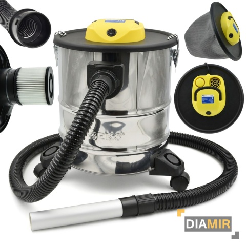 ODKURZACZ KOMINKOWY POPIOŁU 1600W 20L NA KÓŁKACH HEPA ZIMNY POPIÓŁ