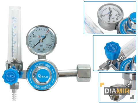 REDUKTOR CO2/ARGON Z ROTAMETREM GEKO 25m3/h 200bar 6mm