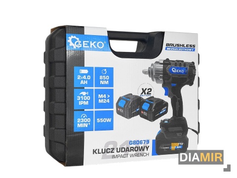 KLUCZ UDAROWY AKUMULATOROWY ZESTAW+ 2x AKU 4,0 AH 850Nm 21V BEZSZCZOTKOWY