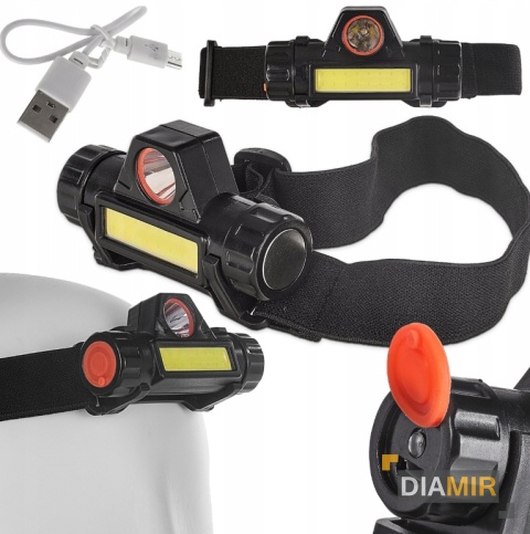 LATARKA CZOŁOWA LED COB XPE AKUMULATOROWA 200 LM USB 2 TRYBY ŚWIECENIA