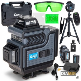 POZIOMICA LASEROWA 4D 16 LINII STATYW WALIZKA 360° 2xAKU 3Ah LASER KRZYŻOWY