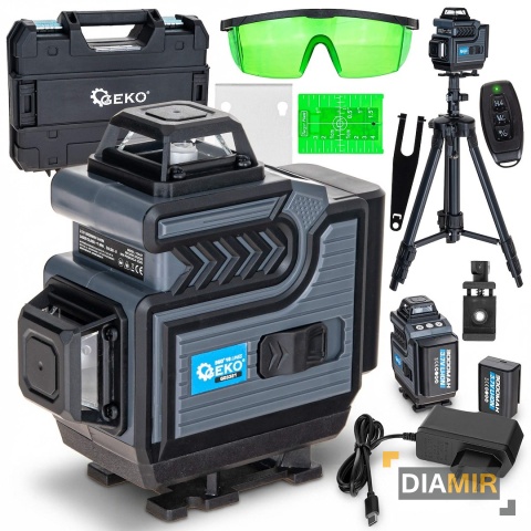 POZIOMICA LASEROWA 4D 16 LINII STATYW WALIZKA 360° 2xAKU 3Ah LASER KRZYŻOWY