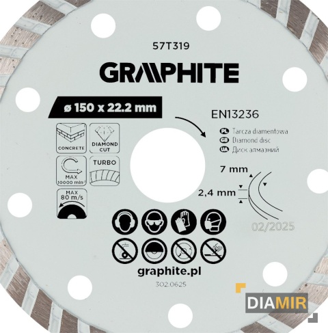 TARCZA TNĄCA DO BRUZDOWNICY DIAMENTOWA BETON CEGŁA SEGMENTOWA 150mm TURBO