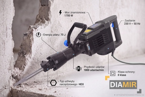 UDAROWY MŁOT WYBURZENIOWY KUJĄCY 1700W 70J HEX30 CHŁODZONY OLEJEM - DŁUTA