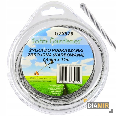 ŻYŁKA TNĄCA DO KOSY PODKASZARKI TRAWY ZBROJONA MOCNA SKRĘCANA 2,4mm 15m