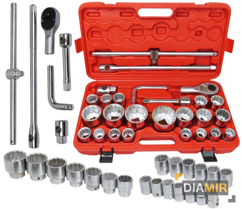 KLUCZE NASADOWE 26el. 3/4" 1" 21-65mm 12-kąt walizka