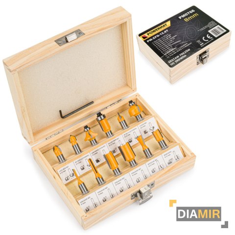 FREZARKA GÓRNOWRZECIONOWA 2000W 6/8mm 52mm + FREZY DO DREWNA 12el. 8mm do frezarki WALIZKA