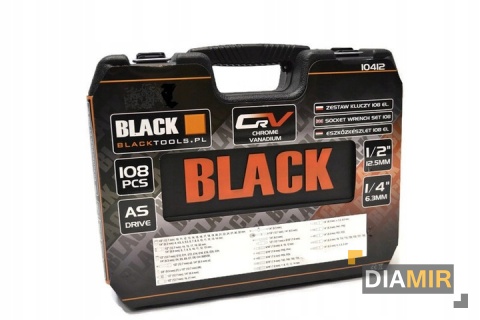 Zestaw 108 el. KLUCZE NASADOWE stal grzechotka BLACK