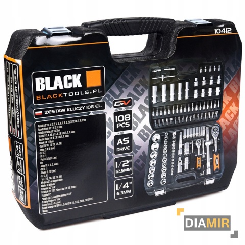 Zestaw 108 el. KLUCZE NASADOWE stal grzechotka BLACK